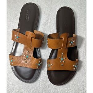 Sundance Brown Leather Sandals with Blue Details